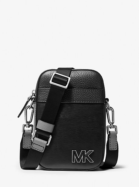 MK Hudson Color-Block Leather Smartphone Crossbody Bag - Black - Michael Kors
