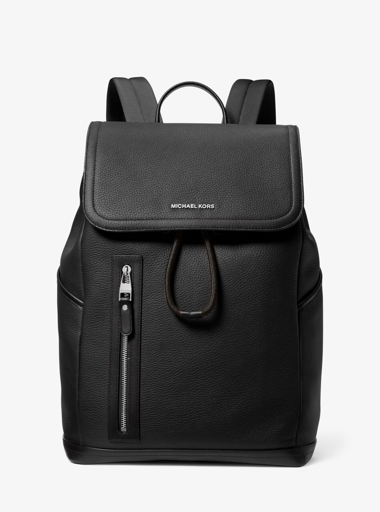MK Hudson Pebbled Leather Utility Backpack - Black - Michael Kors