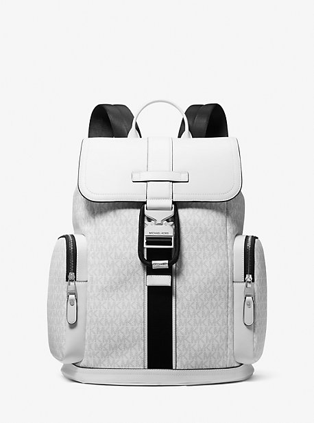 MK Hudson Signature Logo and Leather Cargo Backpack - Bright Wht - Michael Kors