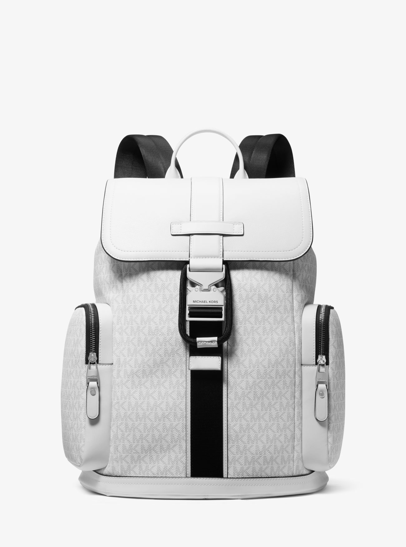 MK Hudson Signature Logo and Leather Cargo Backpack - Bright Wht - Michael Kors