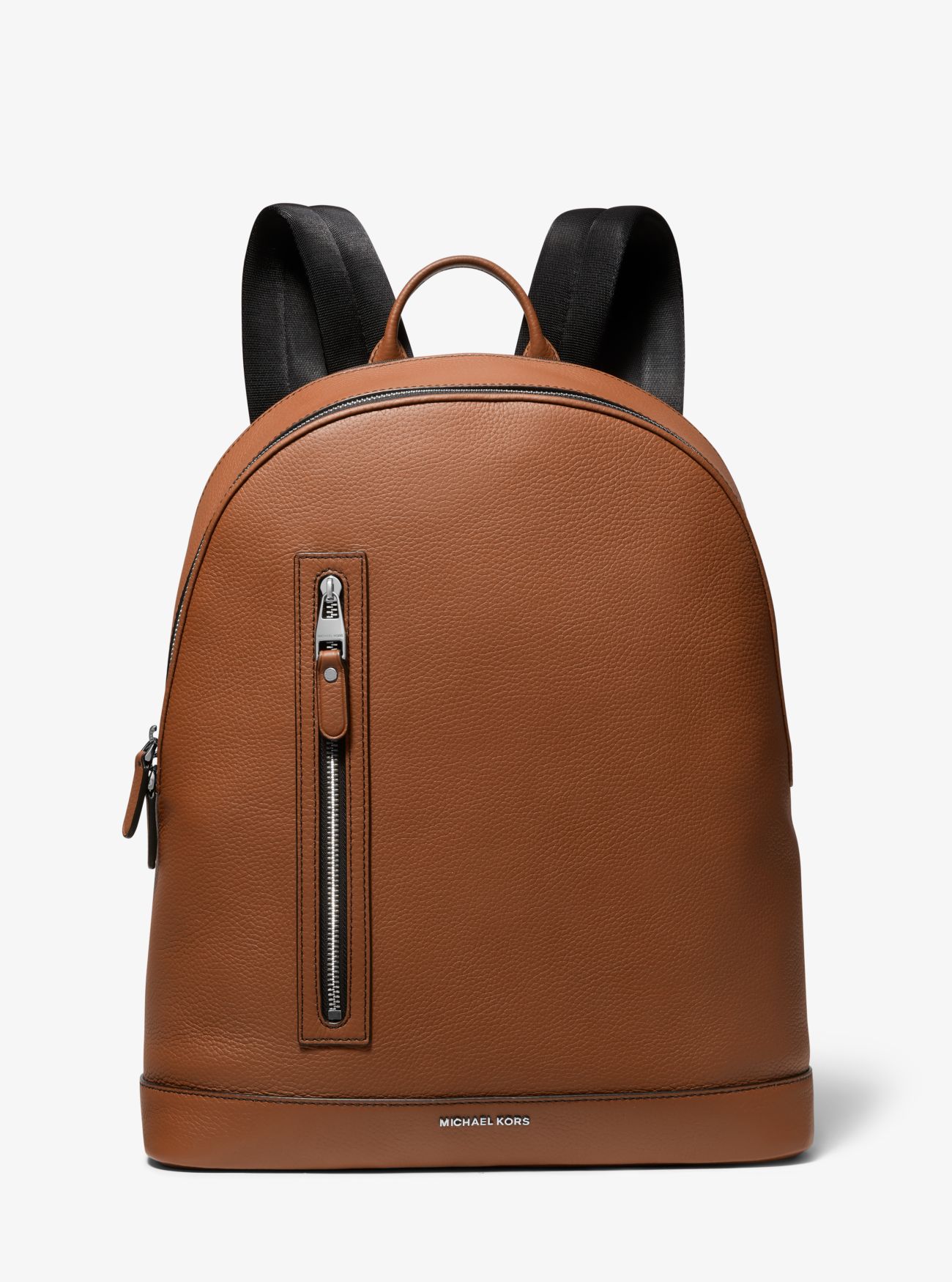 MK Hudson Slim Pebbled Leather Backpack - Luggage Brown - Michael Kors