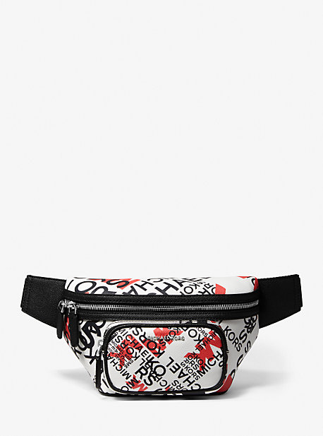 MK Hudson Graphic Logo Belt Bag - White Combo - Michael Kors