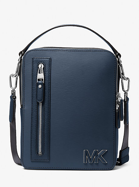Michael Kors Hudson Leather Flight Bag In Blue