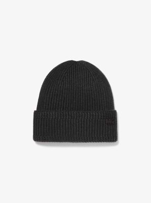 MK Ribbed Knit Beanie Hat - Black - Michael Kors
