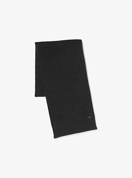 MK Textured Knit Scarf - Black - Michael Kors