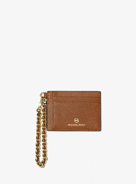 MK Small Pebbled Leather Chain Card Case - Luggage Brown - Michael Kors
