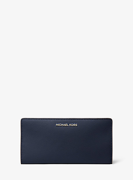 Grand portefeuille fin en cuir grainé - BLEU MARINE/BLANC/BLEU PÂLE(BLEU) - Michael Kors