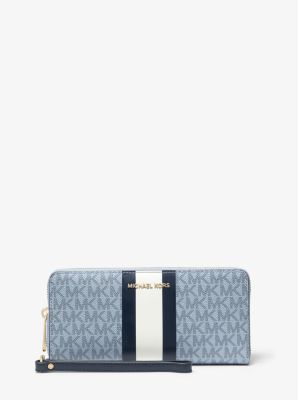 Pochette à sangle continentale à rayures et logo - BLEU PÂLE/BLEU MARINE(BLEU) - Michael Kors