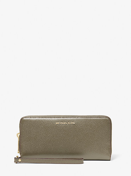 MK Pebbled Leather Continental Wristlet - Army - Michael Kors