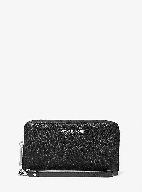 MK Large Pebbled Leather Smartphone Wristlet - Black - Michael Kors