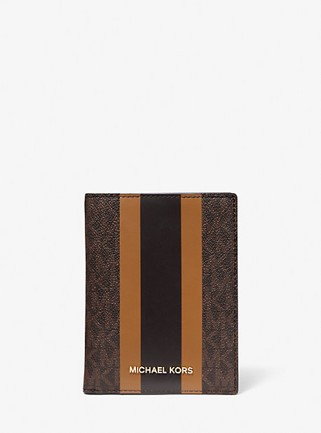 Michael Michael Kors - Mk bedford travel medium logo stripe passport wallet - brn/acorn - michael kors