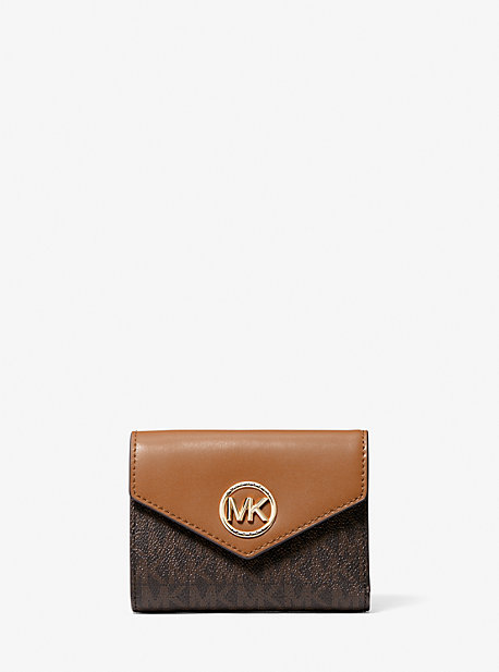 MK Carmen Medium Logo and Leather Tri-Fold Envelope Wallet - Brn/acorn - Michael Kors