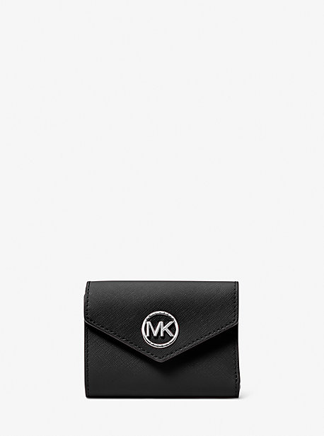 MK Greenwich Medium Saffiano Leather Tri-Fold Envelope Wallet - Black - Michael Kors