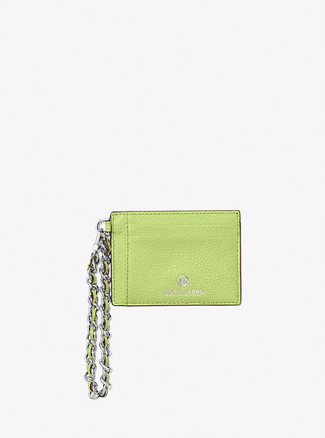 MK Small Pebbled Leather Chain Card Case - Brt Limeade - Michael Kors