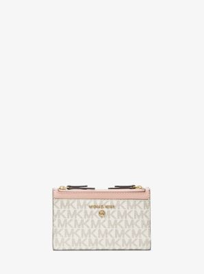 Petit porte-cartes avec logo et fermeture éclair double - VANILLA/SOFT PINK - Michael Kors