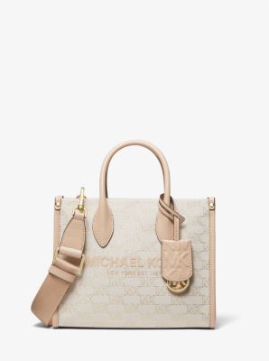 Michael Kors Mirella Small Metallic Logo Jacquard Crossbody Bag In Natural