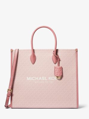 Michael Kors Mirella Large Logo Jacquard Tote Neutral Pink Center