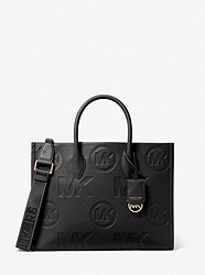 Mirella Medium Logo Embossed Pebbled Leather Tote Bag - BLACK - 35F3G7ZT2L