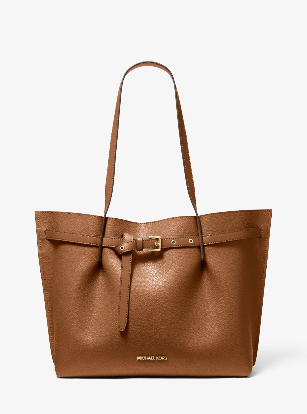MK Emilia Large Pebbled Leather Tote Bag - Luggage Brown - Michael Kors