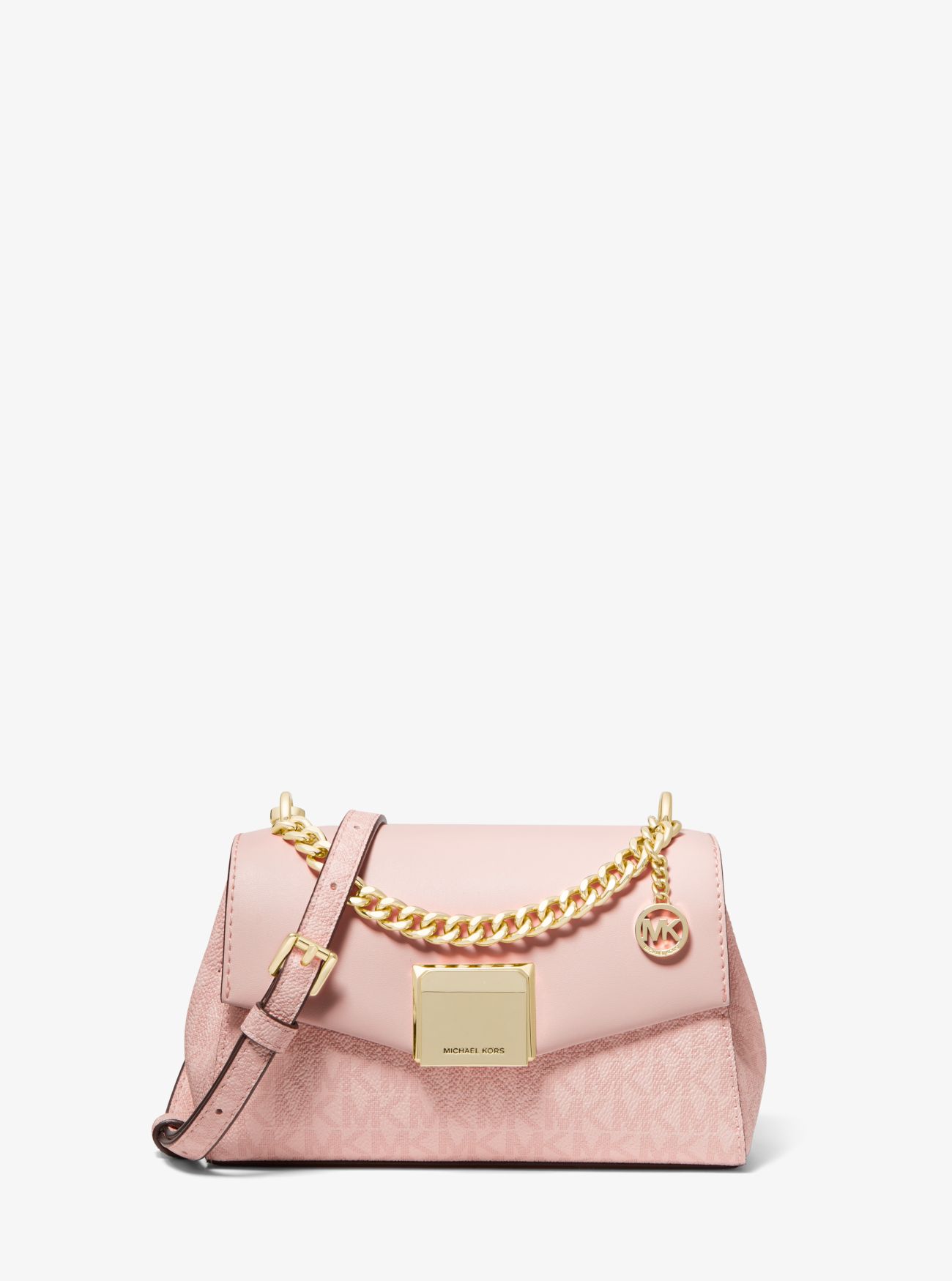 MK Lita Small TwoTone Logo and Leather Crossbody Bag Dark Powder
