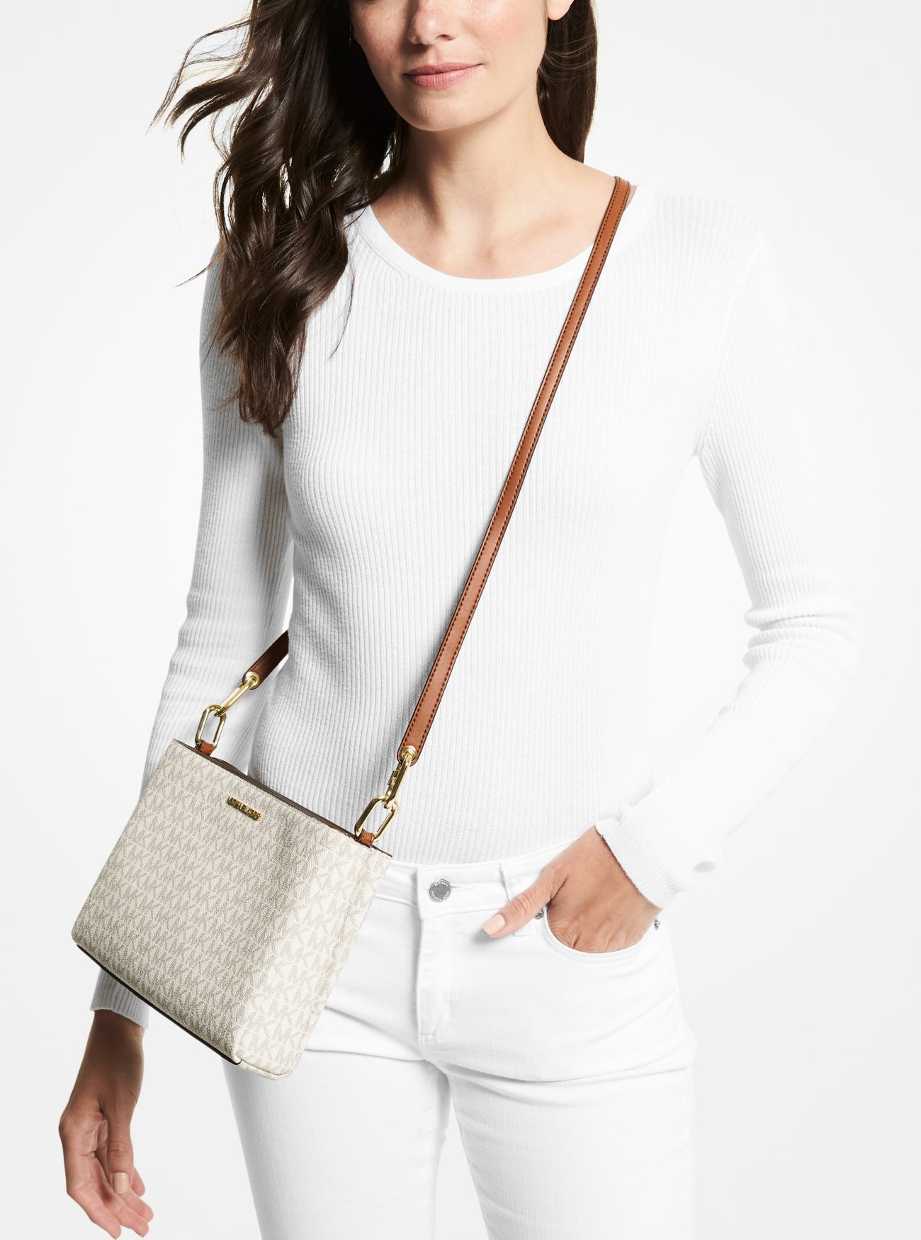 MK Trisha Medium Logo Crossbody Bag Vanilla Michael Kors