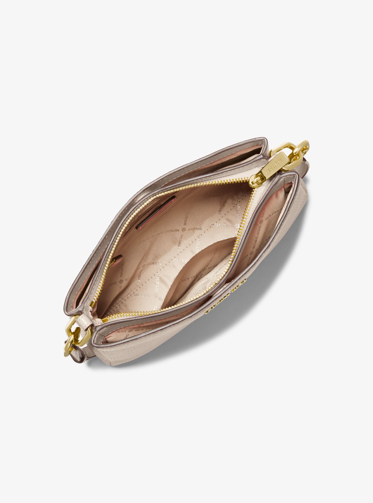 MK Trisha Medium Pebbled Leather Crossbody Bag Light Sand Michael Kors