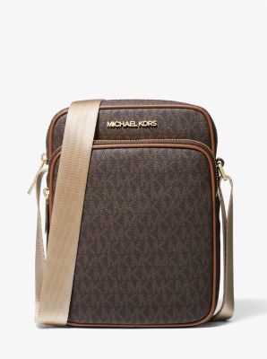 Michael Kors Jet Set Travel Medium Logo Stripe Crossbody Bag Brown