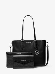 Kimberly Large Pebbled Leather and Logo 3-in-1 Tote Bag Set  - BLACK - 35H9SKFT9T