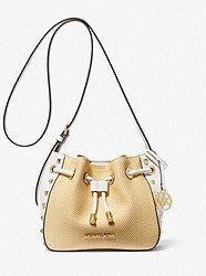 Phoebe Small Straw and Studded Faux Leather Bucket Messenger Bag - OPTIC WHITE - 35S3G8PM1W