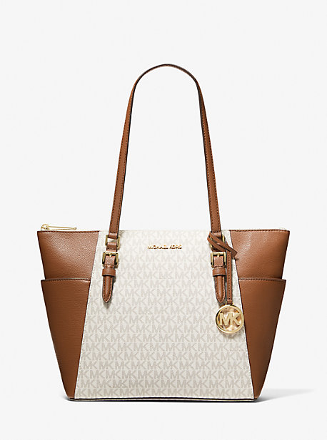 Michael Kors Charlotte Large Logo And Leather Top-zip Tote Bag In Natural |  ModeSens