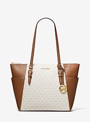 Charlotte Large Logo and Leather Top-Zip Tote Bag - VANILLA - 35T0GCFT3B