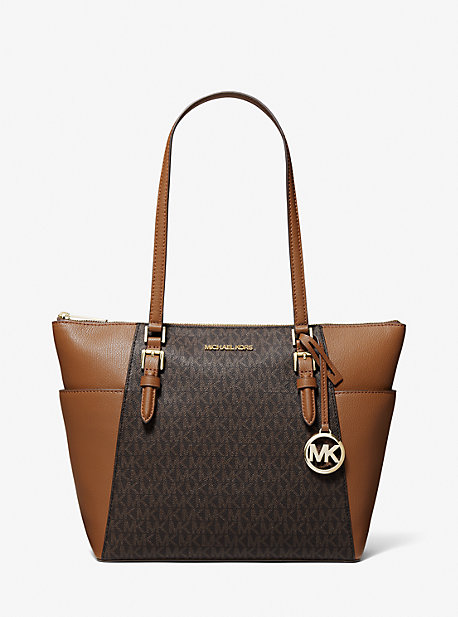 Michael Kors Charlotte Large Logo And Leather Top-zip Tote Bag In Brown