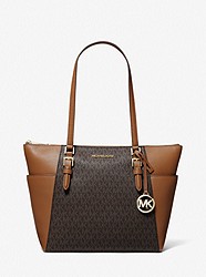Charlotte Large Logo and Leather Top-Zip Tote Bag - BROWN - 35T0GCFT3B
