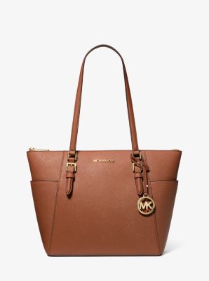 Michael Kors Charlotte Large Saffiano Leather Top-zip Tote Bag In Brown