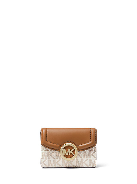 MK Très petit portefeuille Fulton à trois volets en cuir avec logo - VANILLE(NATUREL) - Michael Kors