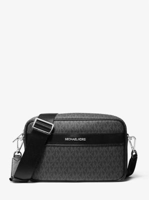 Michael Kors Kenly Pocket Large Pocket Crossbody Bag in Black Signature  Logo Print Canvas with Leather Trim - Unisex Bag