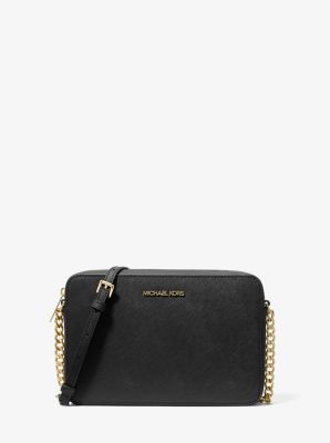 Michael Kors Jet Set Large Saffiano Leather Crossbody Bag In Black