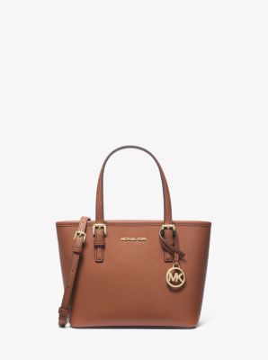 Michael Kors Jet Set Travel Extra-small Saffiano Leather Top-zip Tote Bag In Brown