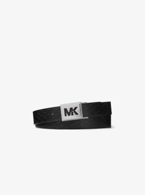 Michael Kors Reversible Logo Embossed Faux Leather Belt In Black