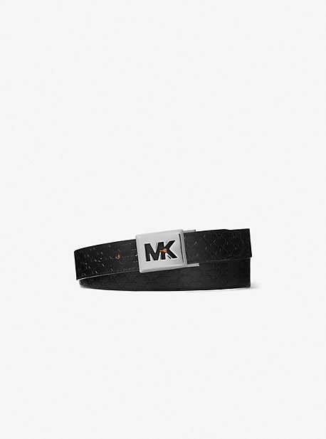 Michael Kors Reversible Logo Embossed Faux Leather Belt In Black