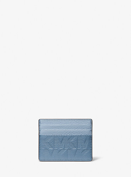 Michael Kors Cooper Logo Embossed Leather Tall Card Case In Blue