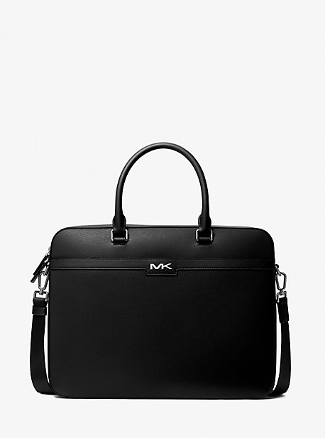 Michael Kors Cooper Textured Faux Leather Briefcase In Black
