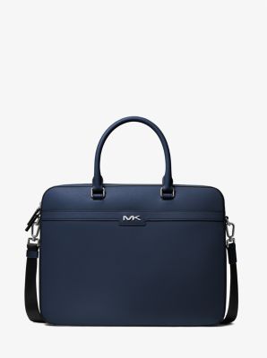 Michael Kors Cooper Textured Faux Leather Briefcase In Blue