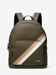 Cooper Logo Stripe and Faux Leather Backpack - OLIVE COMBO - 37F3COLB2U