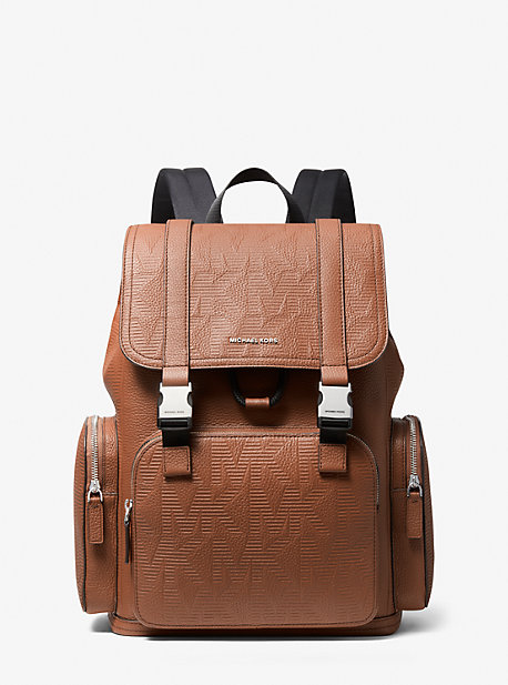 Michael Kors Cooper Logo Embossed Leather Backpack In Brown