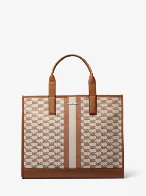 Michael Kors Cooper Striped Logo Jacquard Tote Bag In Natural