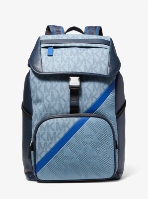 Michael Kors Cooper Embossed Faux Leather And Logo Stripe Backpack In Blue