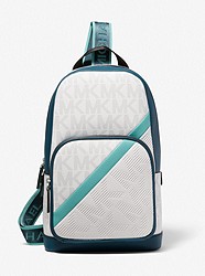 Cooper Embossed Faux Leather and Logo Stripe Sling Pack - DK LAGOON - 37U2LCOY1V