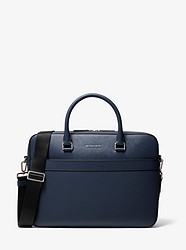 Harrison Saffiano Leather Front-Zip Briefcase - NAVY - 37U9LHRA2L