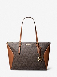 Coraline Large Logo and Leather Tote Bag - BROWN - 38S1C2CT3B